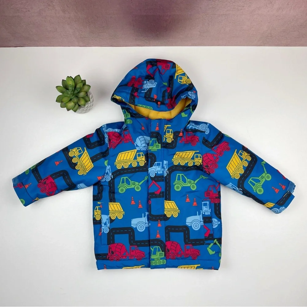The Children's Place Blue Yellow Truck Full Zip Hooded Coat Jacket Boy 2T